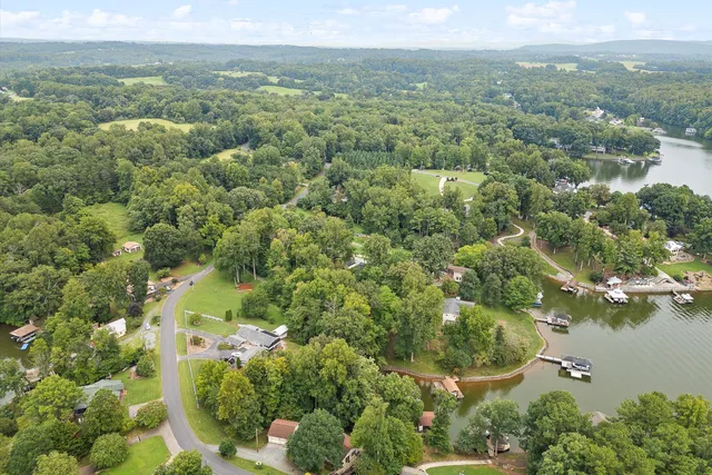 a view of a lake with a houses