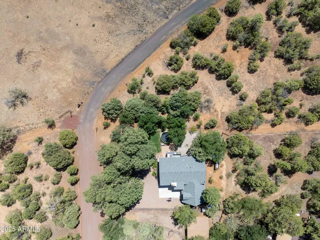 an aerial view of a house with a lake view