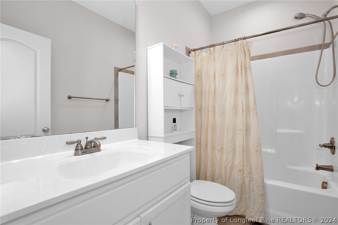 9670 East Reeves Bridge Road Linden, NC 28356 - Photo 17 of 35 a bathroom with a sink a toilet and shower