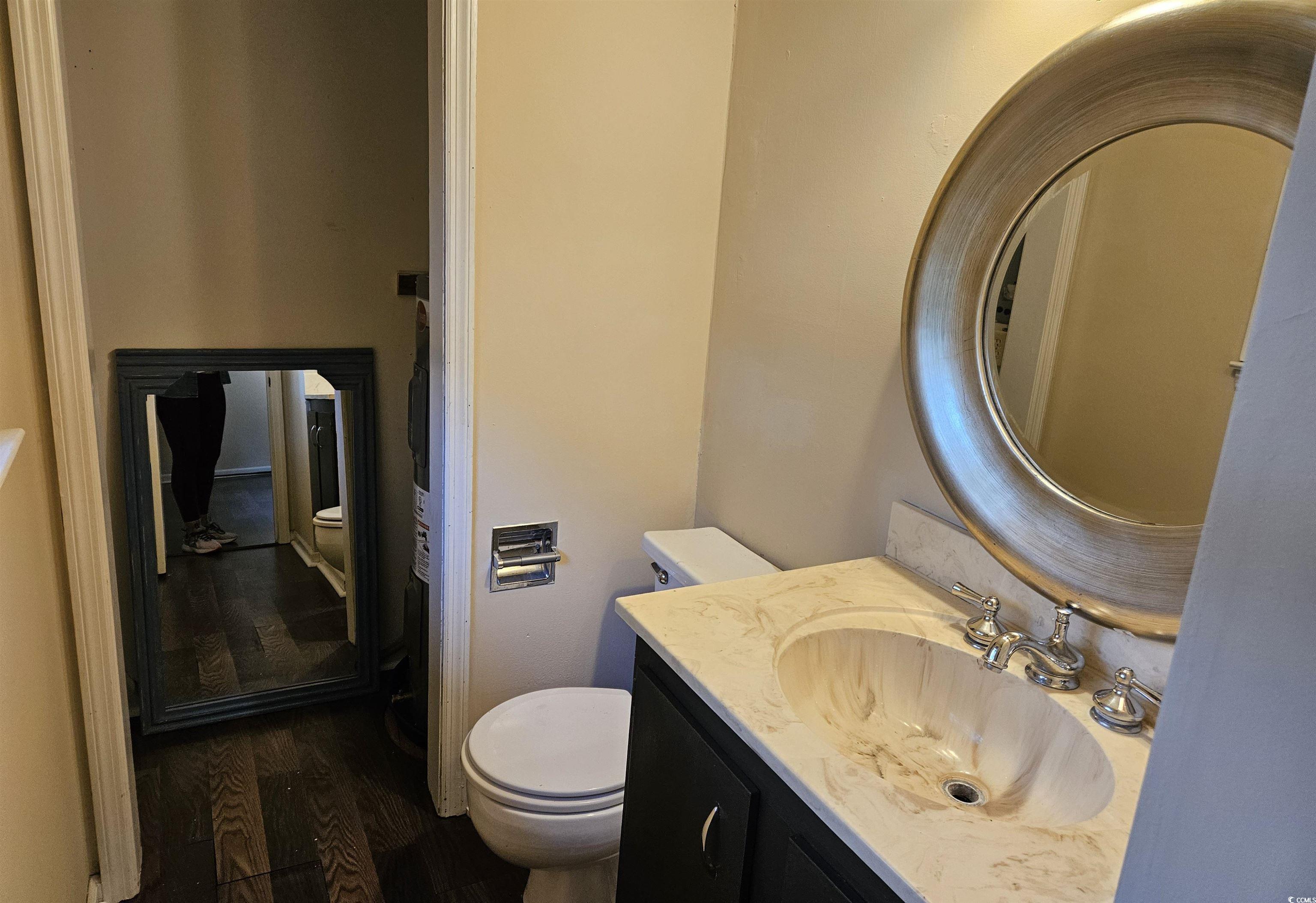 602 Jefferson Way Conway, SC 29526 - Photo 15 of 20 Half bath featuring dark wood finished floors and vanity