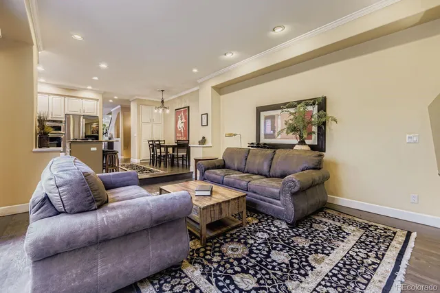a living room with furniture and a rug