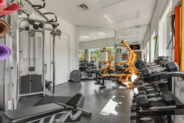 a view of a room with gym equipment