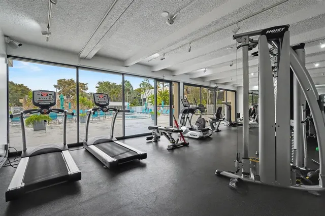 a view of a room with gym equipment