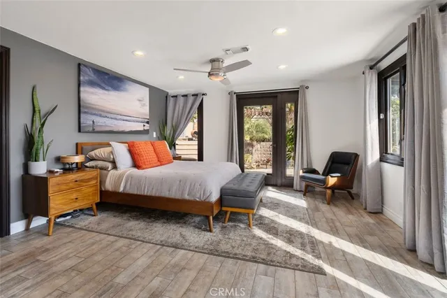 a bathroom with a shower and a mirror
