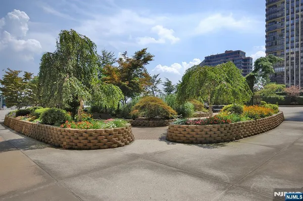 an outdoor space with furniture