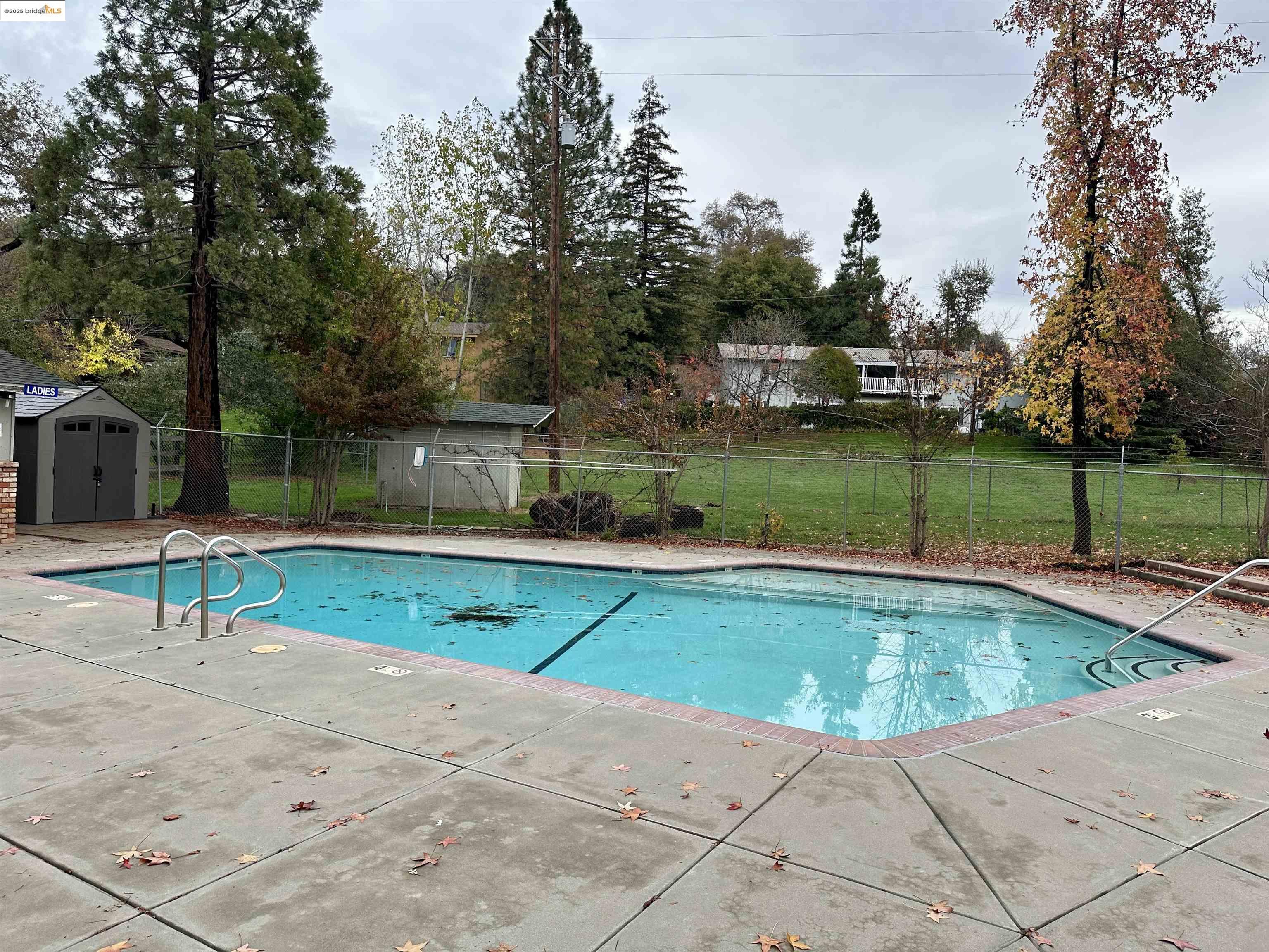 19817 Via Redonda Road Sonora, CA 95370 - Photo 19 of 23 Community pool featuring a storage shed and a patio area