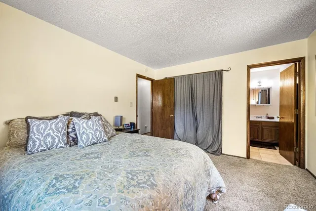 a bedroom with a large bed and a dresser