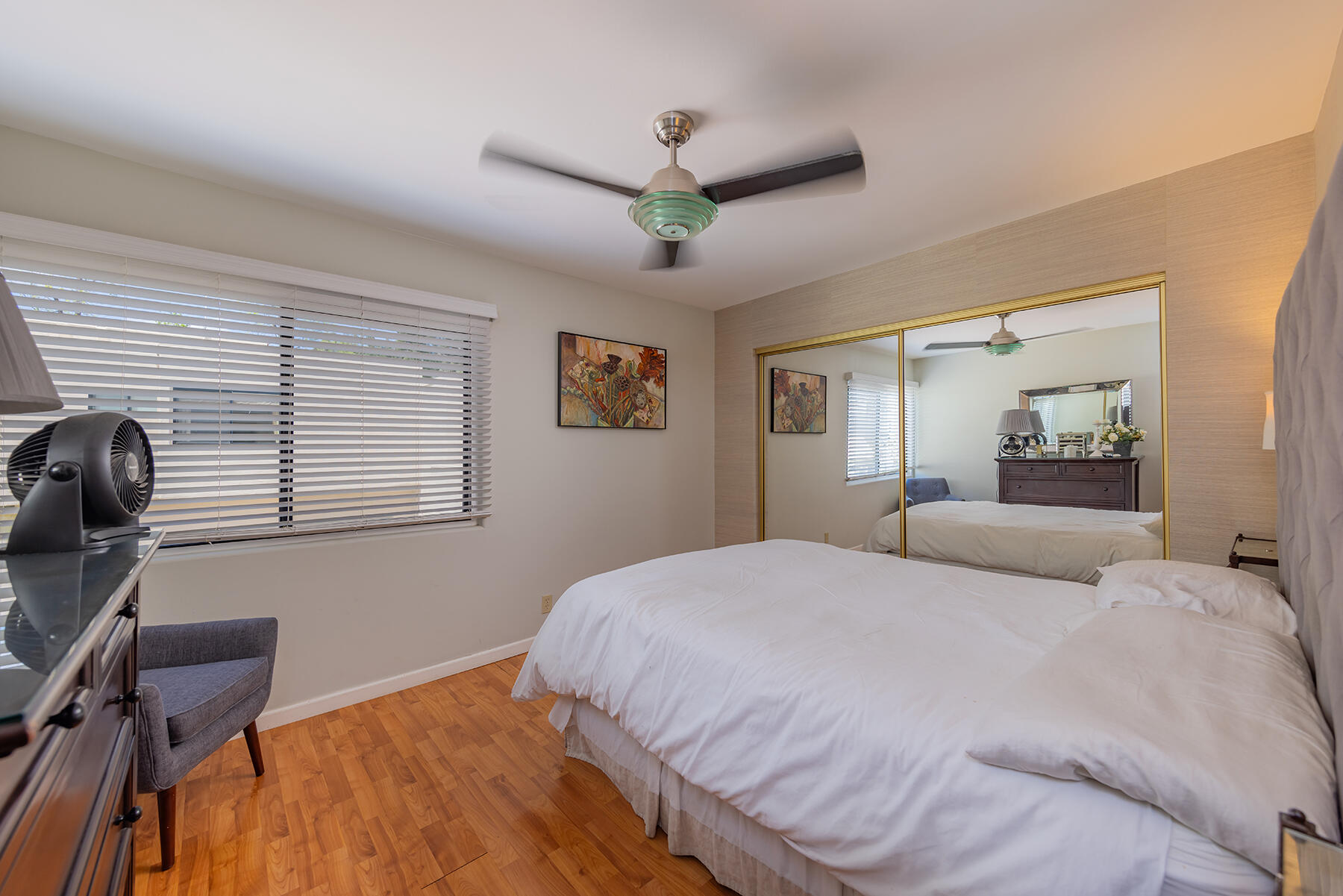211 North Carrillo Road, Unit E Ojai, CA 93023 - Photo 14 of 27 a bedroom with a bed and a large window