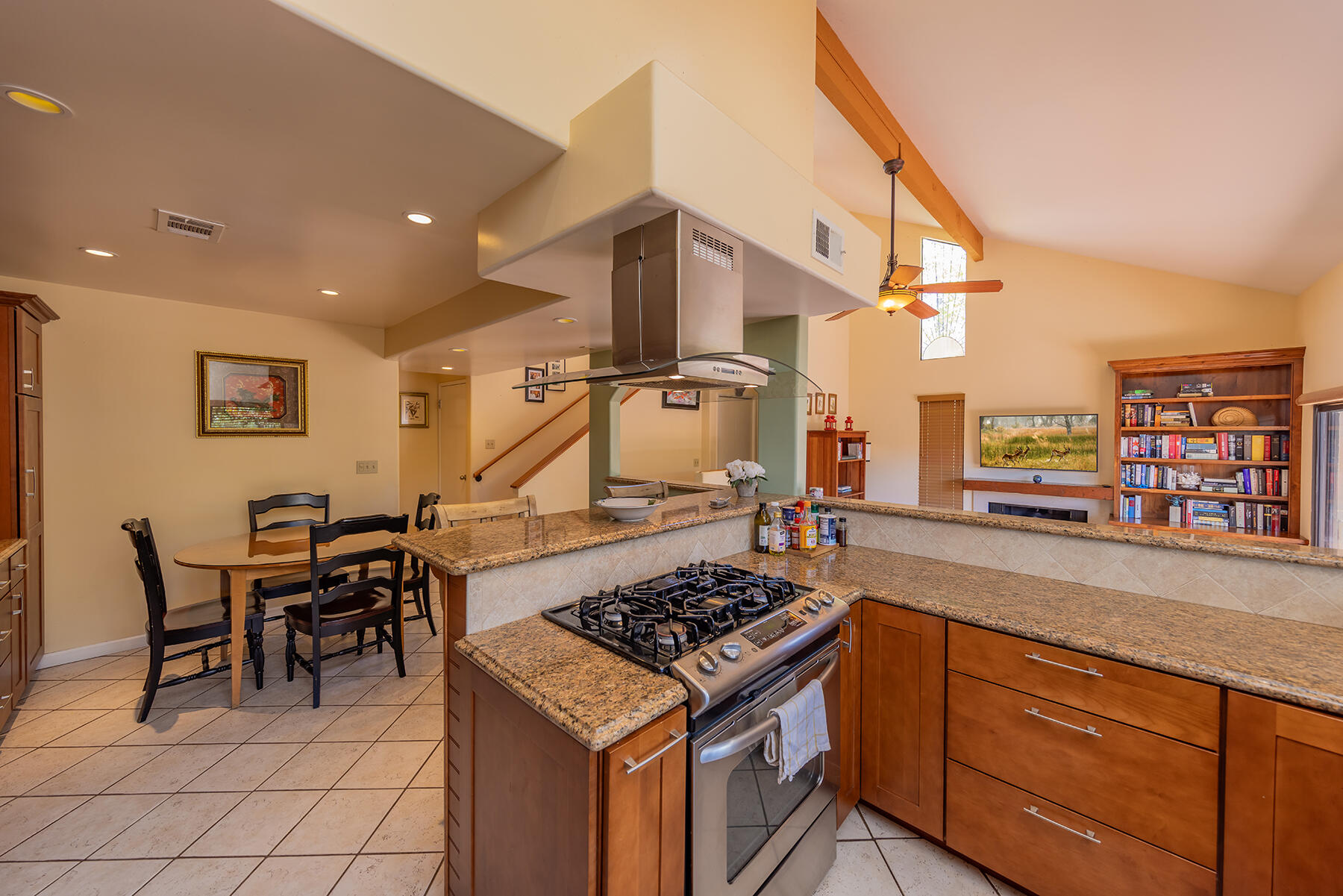 211 North Carrillo Road, Unit E Ojai, CA 93023 - Photo 9 of 27 a kitchen with stainless steel appliances granite countertop a stove and a sink
