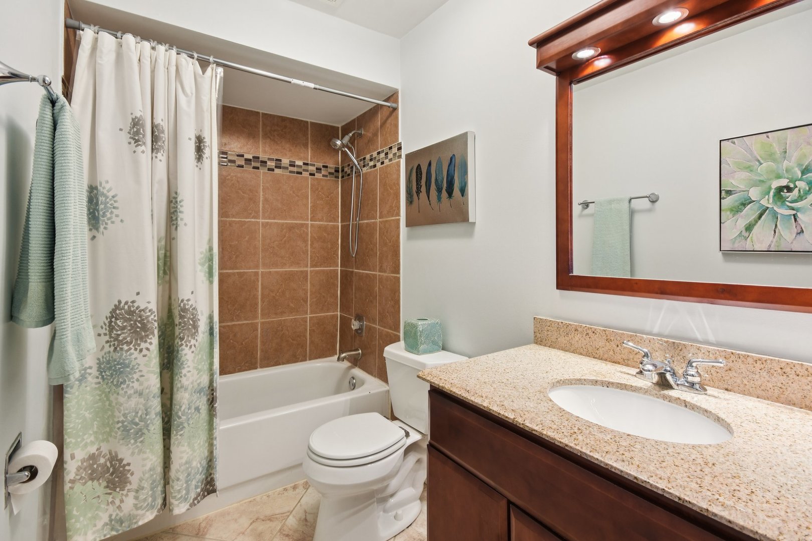 493 McHenry Road, Unit 1B Wheeling, IL 60090 - Photo 12 of 30 a bathroom with a granite countertop sink toilet and shower