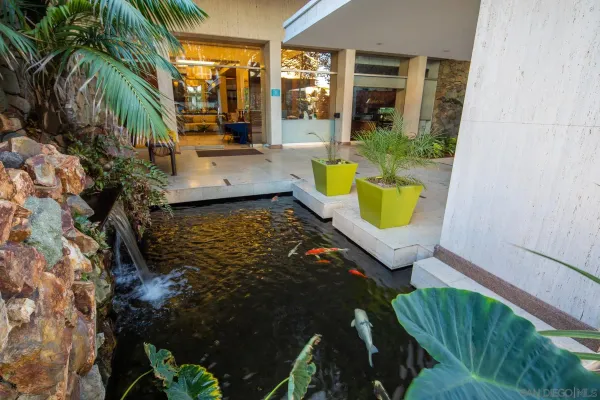 a view of ocean and mountain