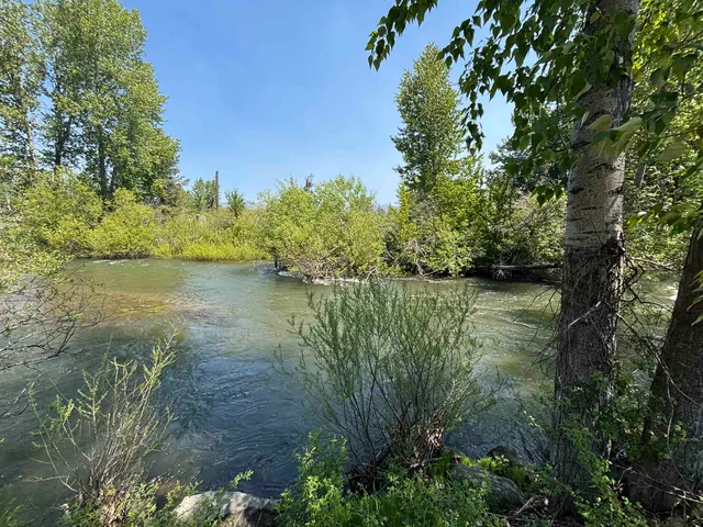 a view of a lake with a yard