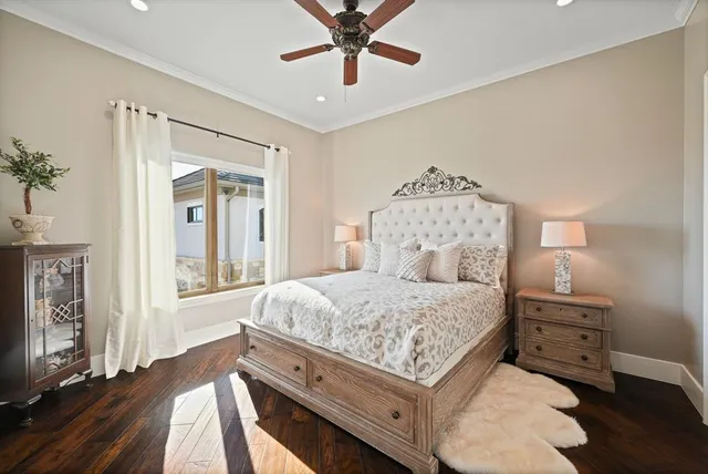 a kitchen with a refrigerator and cabinets