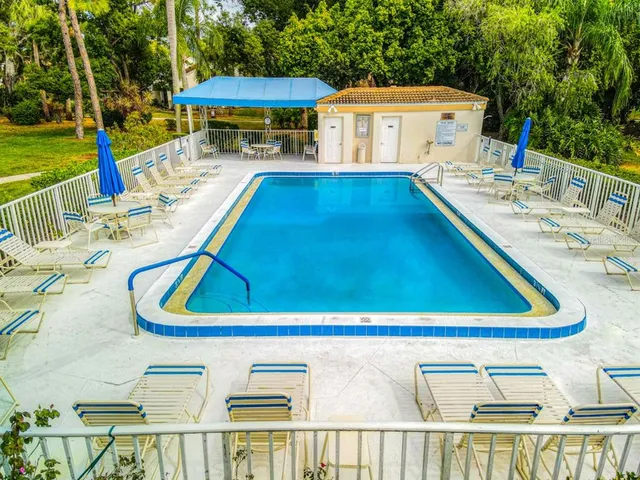 a view of a swimming pool with a lounge chairs