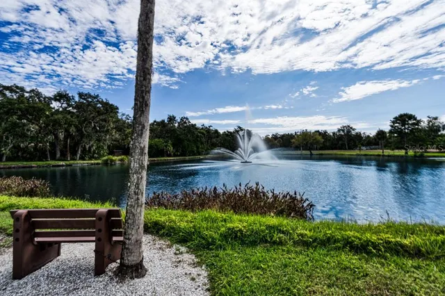a view of a lake with a bench and lake view