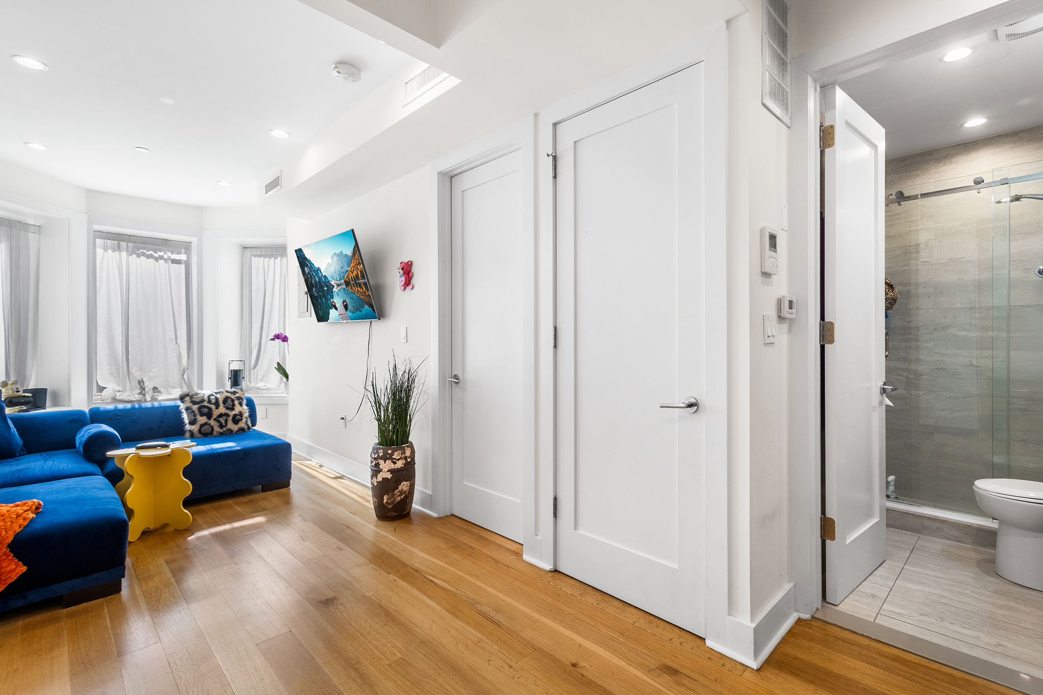 473 Bainbridge Street, Unit 2B Brooklyn, NY 11233 - Photo 5 of 15 a living room with furniture and a flat screen tv