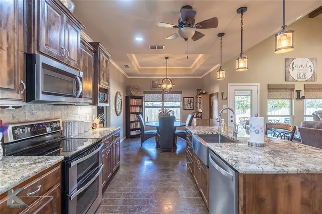a kitchen with lots of counter top space