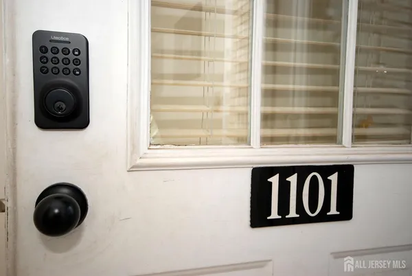 a view of a door with a window