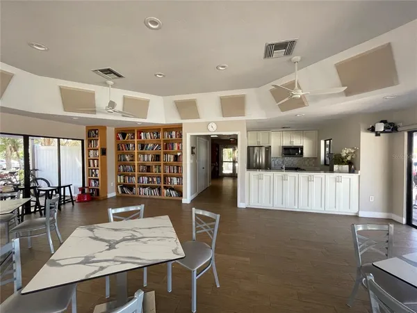 a view of a porch with seating space