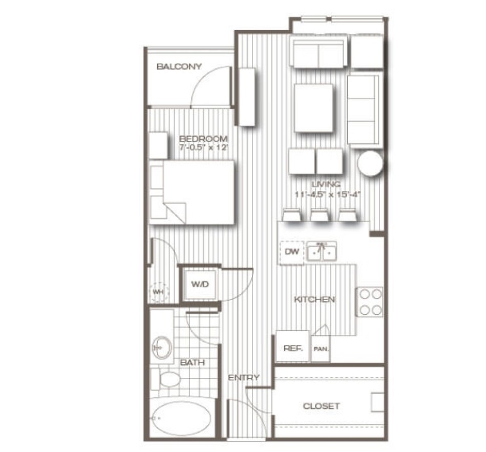 2727 Brazos Street, Unit 7 Houston, TX 77006 - Photo 5 of 19 Great loft layout (580sf per Seller) with a huge walk in closet, a visual separation of space for the sleep area. A balcony off the bedroom and also large windows with clear transom windows fills the home with natural light. These units are accessed by stairs , no elevator , so keep that in mind.