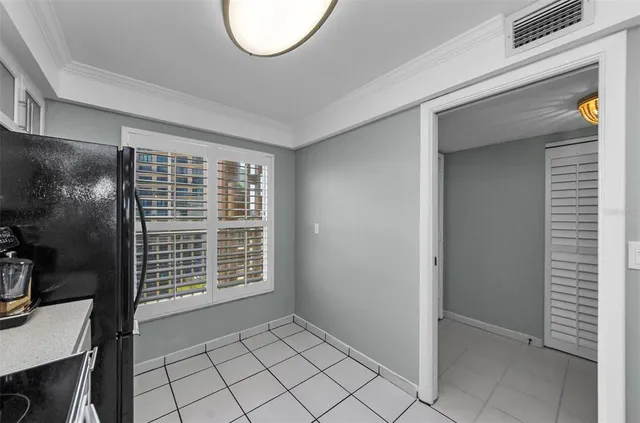 a view of a balcony with wooden floor