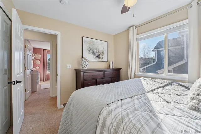 a bedroom with a large bed and a window