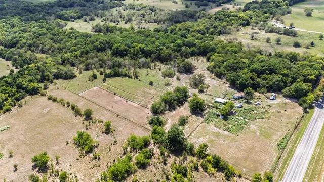 a aerial view of a yard with plants