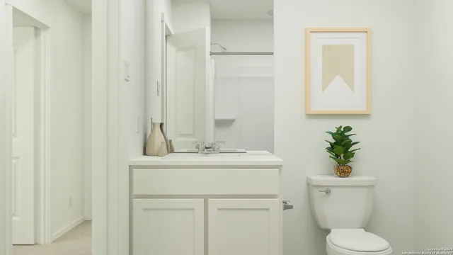 a bathroom with a toilet a sink and a mirror