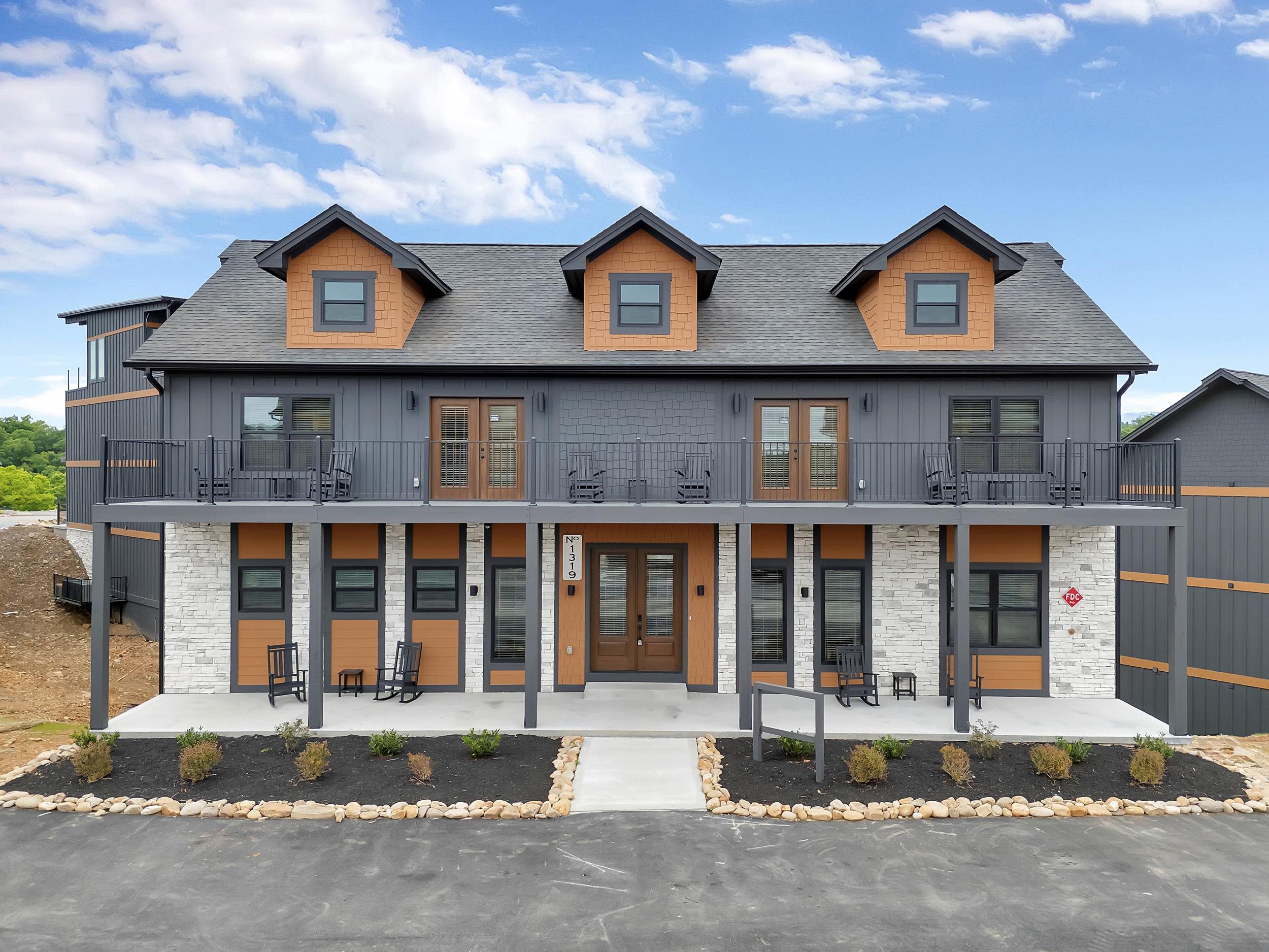 a front view of residential houses