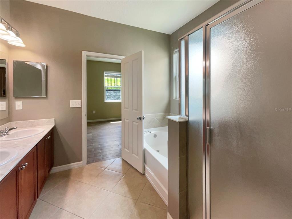 10017 Weathers Loop Clermont, FL 34711 - Photo 11 of 23 a bathroom with a glass door shower a sink and a mirror
