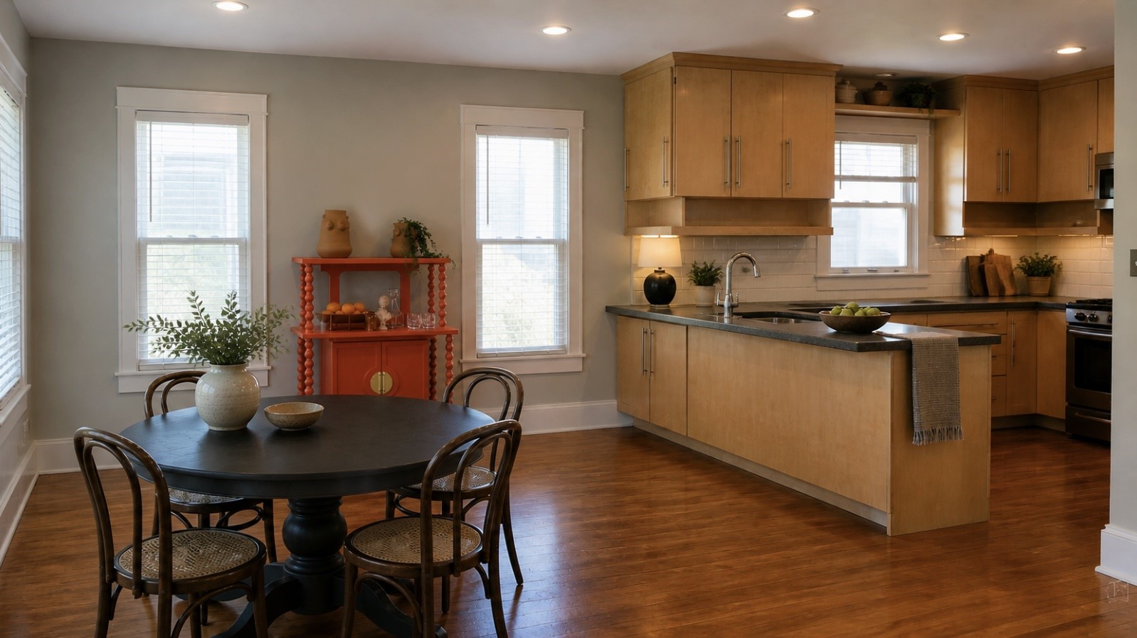 4530 Walker Street Houston, TX 77023 - Photo 6 of 17 a kitchen with stainless steel appliances a dining table chairs and wooden floor