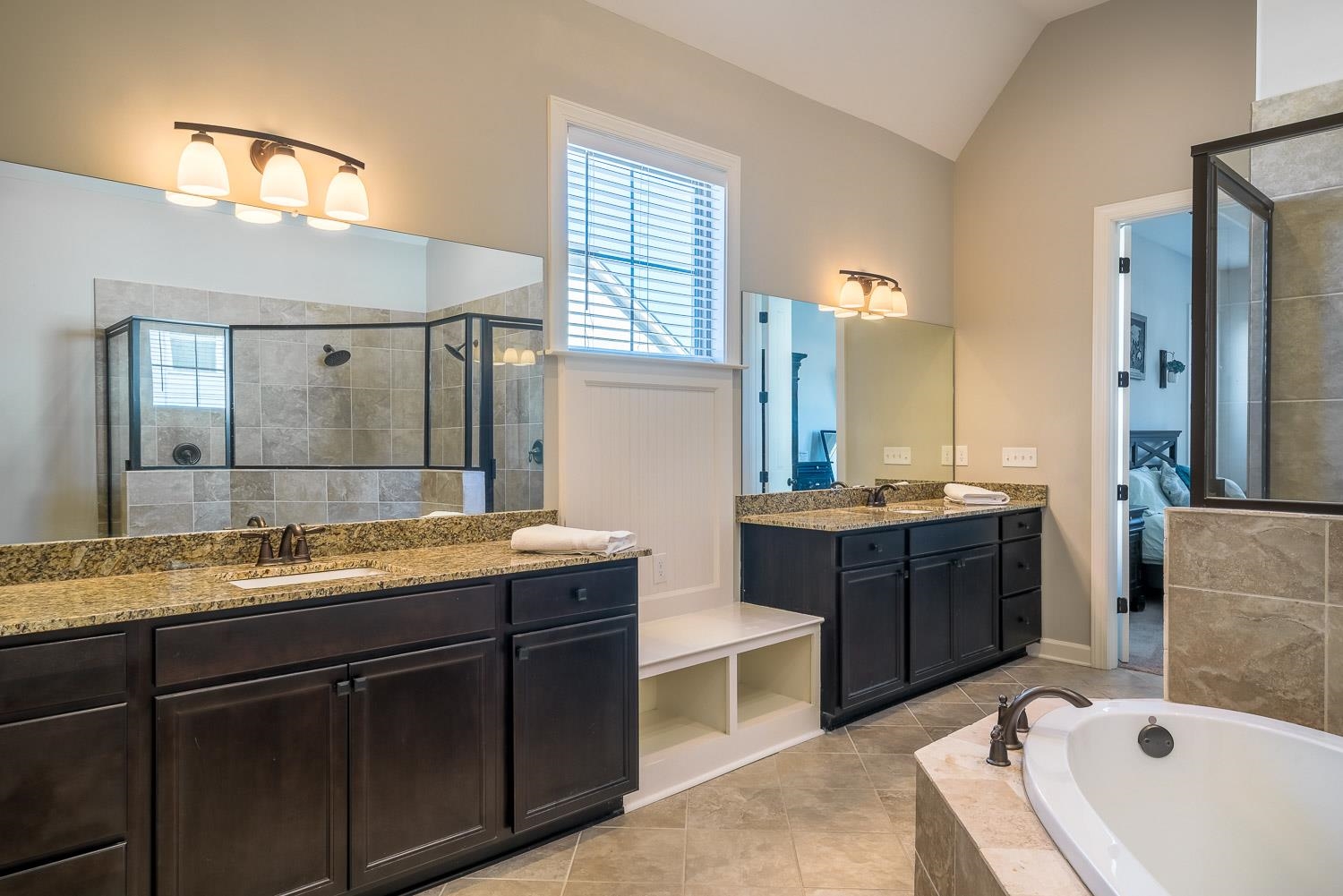 1280 Mountain Side Drive Collierville, TN 38017 - Photo 13 of 25 a bathroom with a granite countertop tub double vanity sink and a mirror