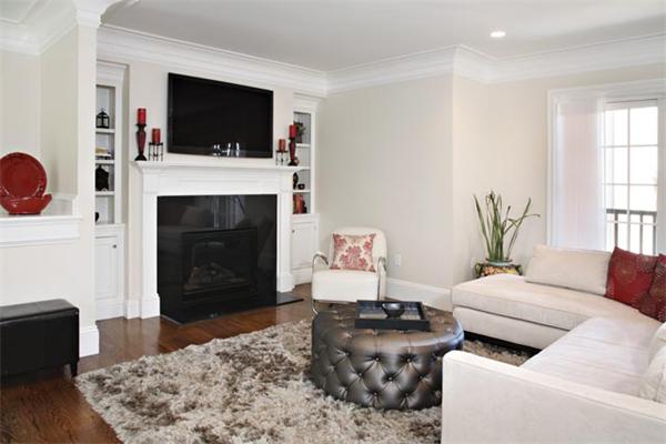 59 Green Street, Unit 2 Brookline, MA 02446 - Photo 2 of 8 a living room with furniture a flat screen tv and a fireplace