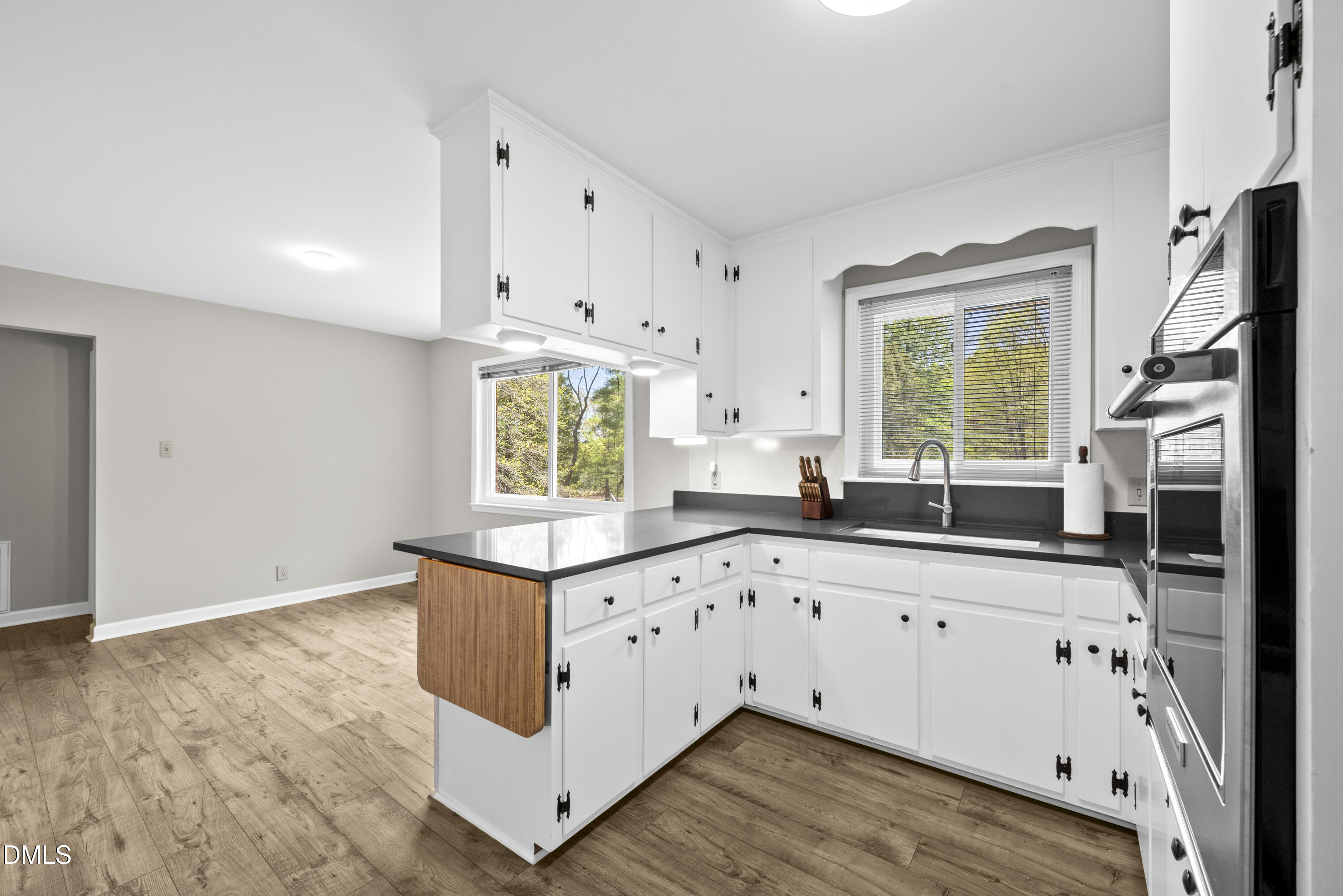 518 Goodwin Road Durham, NC 27712 - Photo 9 of 38 a kitchen with granite countertop a sink a window stainless steel appliances and cabinets
