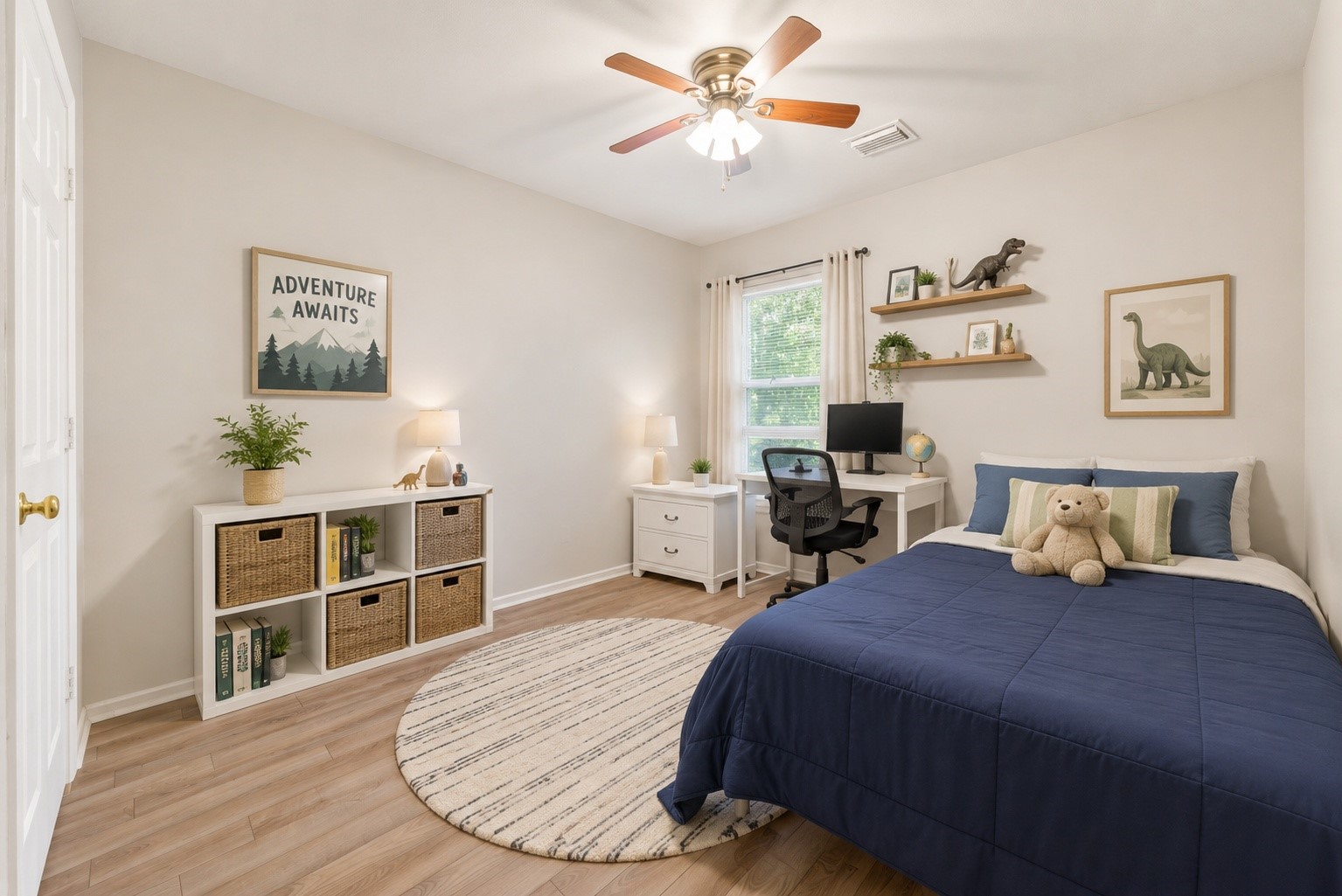 38 Musgrove Place Spring, TX 77382 - Photo 23 of 36 Upstairs secondary bedroom with wood-look floors, ceiling fan, and sunny window creating an airy retreat.