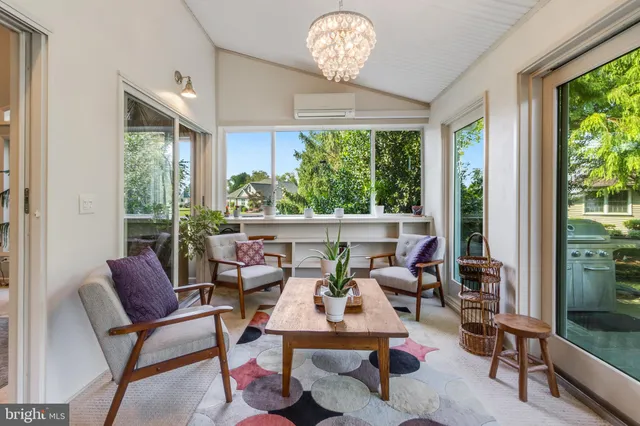 a view of a chairs and table in patio
