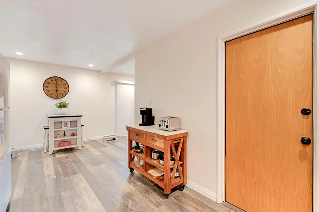 a view of a room with shelves