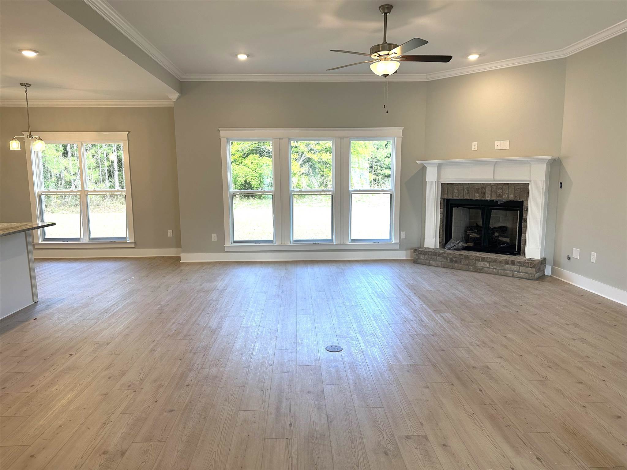 6264 Howie Way Pace, FL 32571 - Photo 4 of 34 an empty room with wooden floor fireplace cabinet and windows