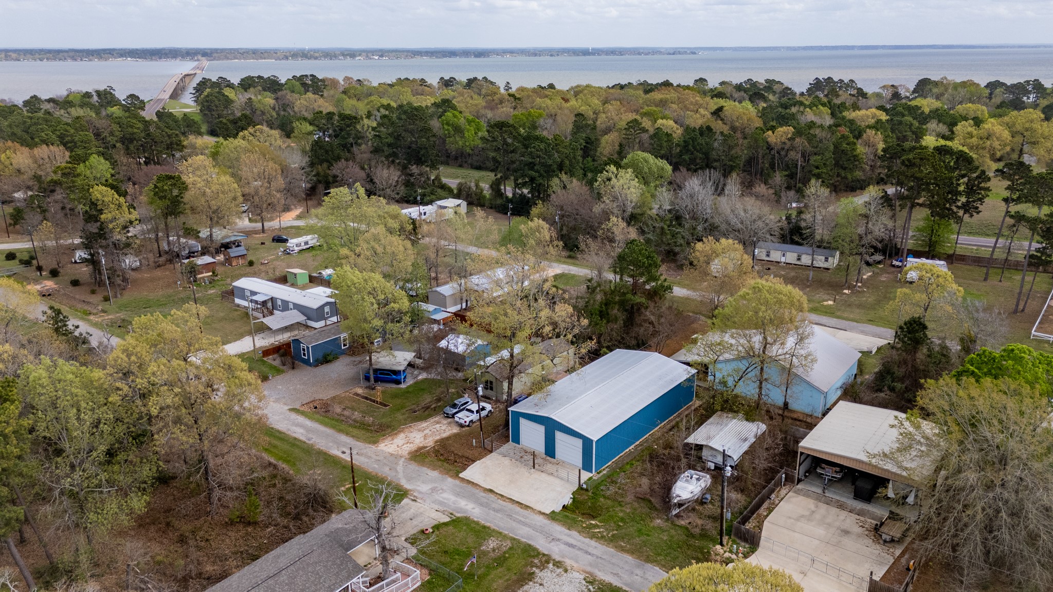 an aerial view of a house with a garden