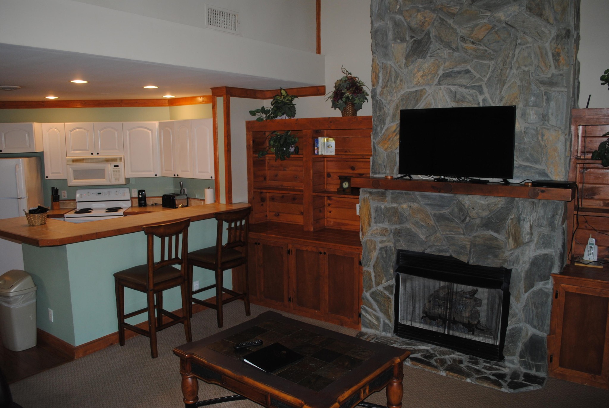 206 Forrest Loop Way, Unit 23 Gatlinburg, TN 37738 - Photo 7 of 16 a living room with furniture a flat screen tv and a fireplace