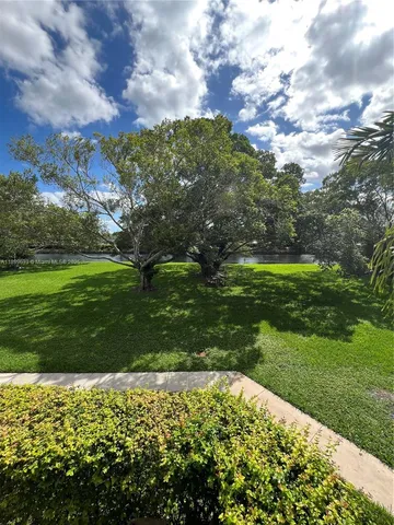 a view of a garden with an outdoor space
