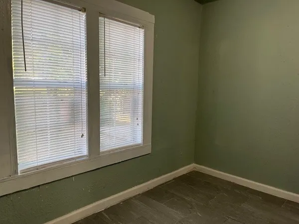 a view of a small space with a window