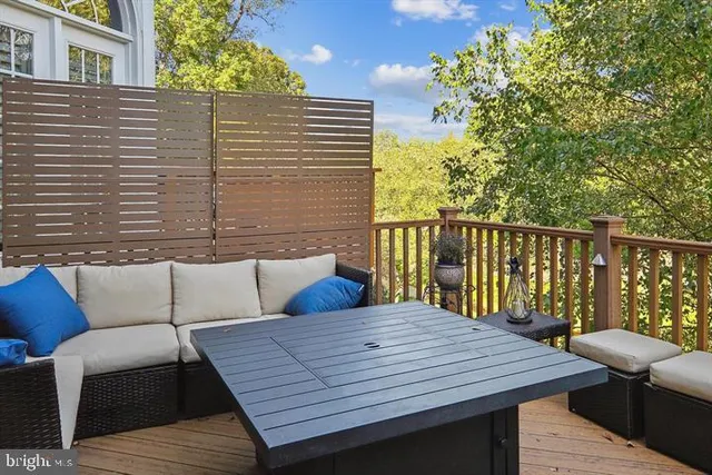 a view of a patio with couches chairs and a potted plant
