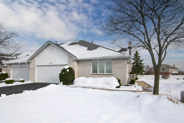 a view of a house with a yard and large tree