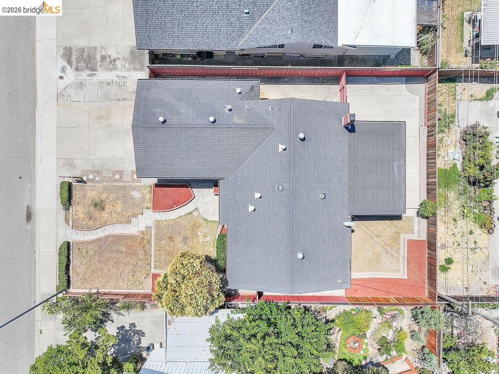 805 Calero Street Milpitas, CA 95035 - Photo 21 of 23 Overhead view of a property featuring a dark gray asphalt shingle roof