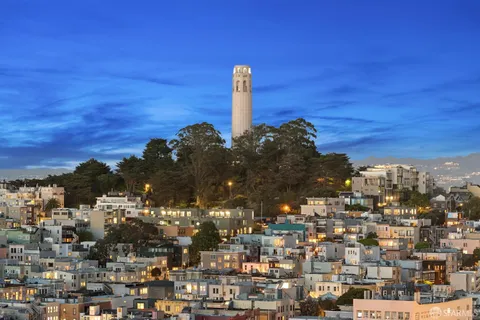 a city view with tall buildings