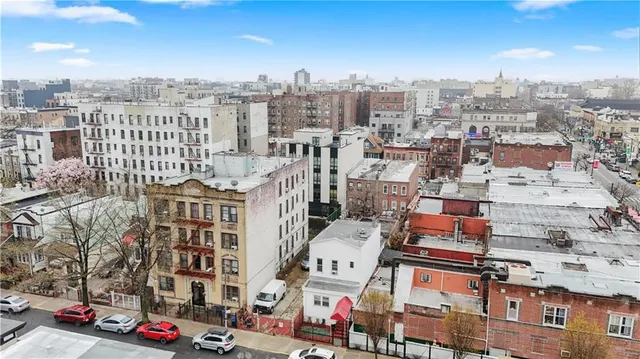 a city view with tall buildings