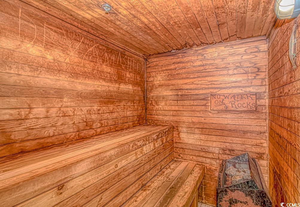 1605 South Ocean Boulevard, Unit 603 Myrtle Beach, SC 29577 - Photo 31 of 40 Sauna featuring wooden ceiling and wood walls