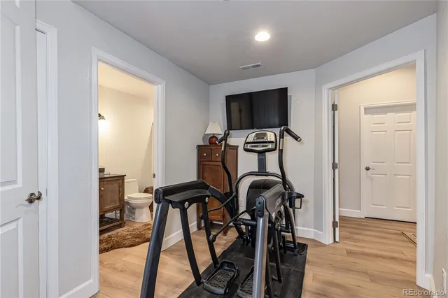 a view of a room with gym equipment