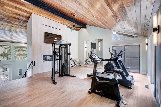 a view of a room with gym equipment